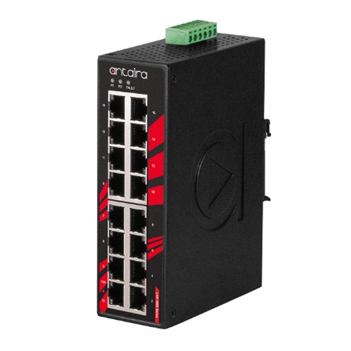 [LNX-1600-T] 16 Port Unmanaged Ethernet Switch, DIN or Wall Mount, 12-48VDC Input Power